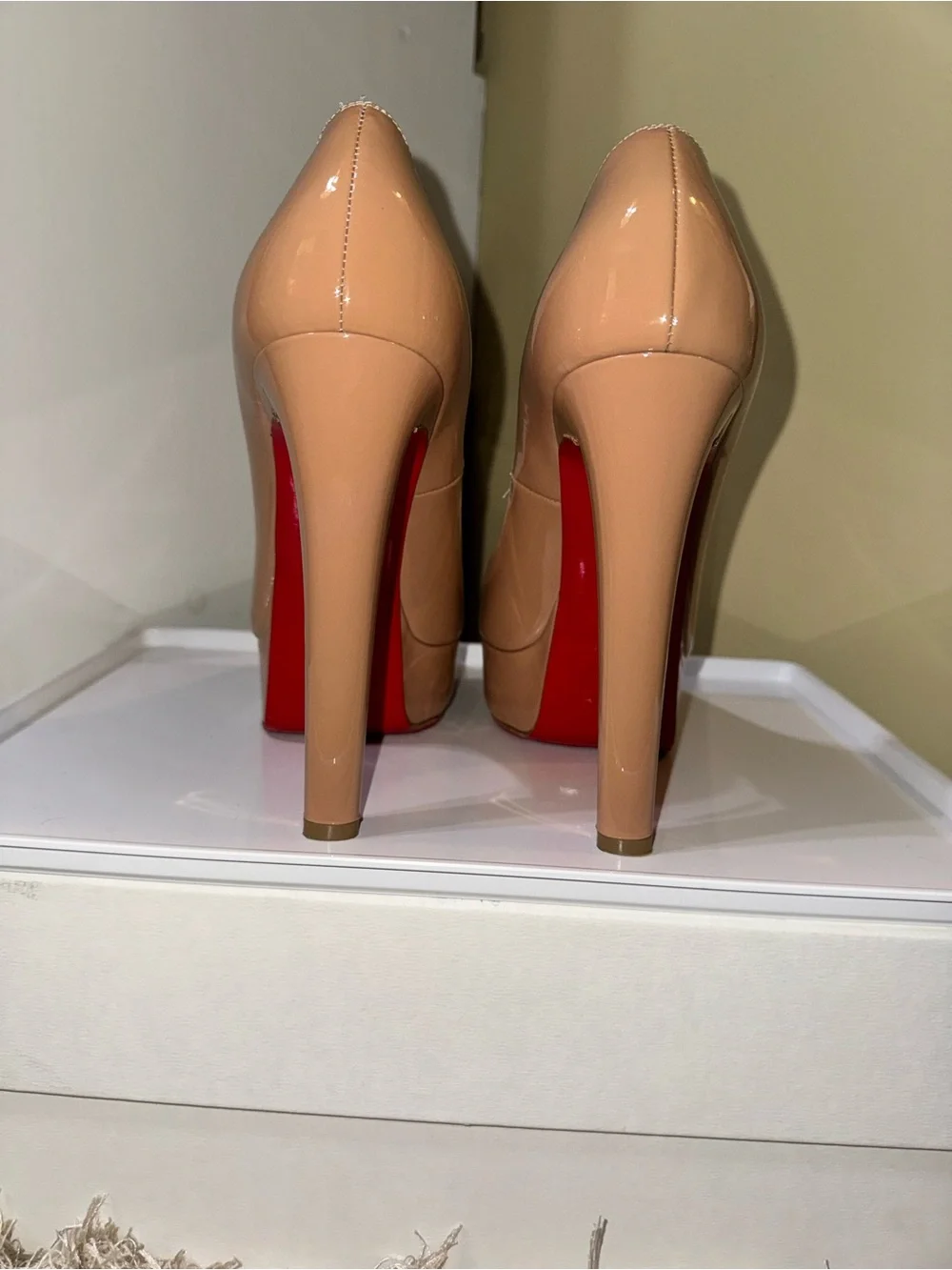 Christian Louboutin Nude Patent Platform High Heel Pumps - Women